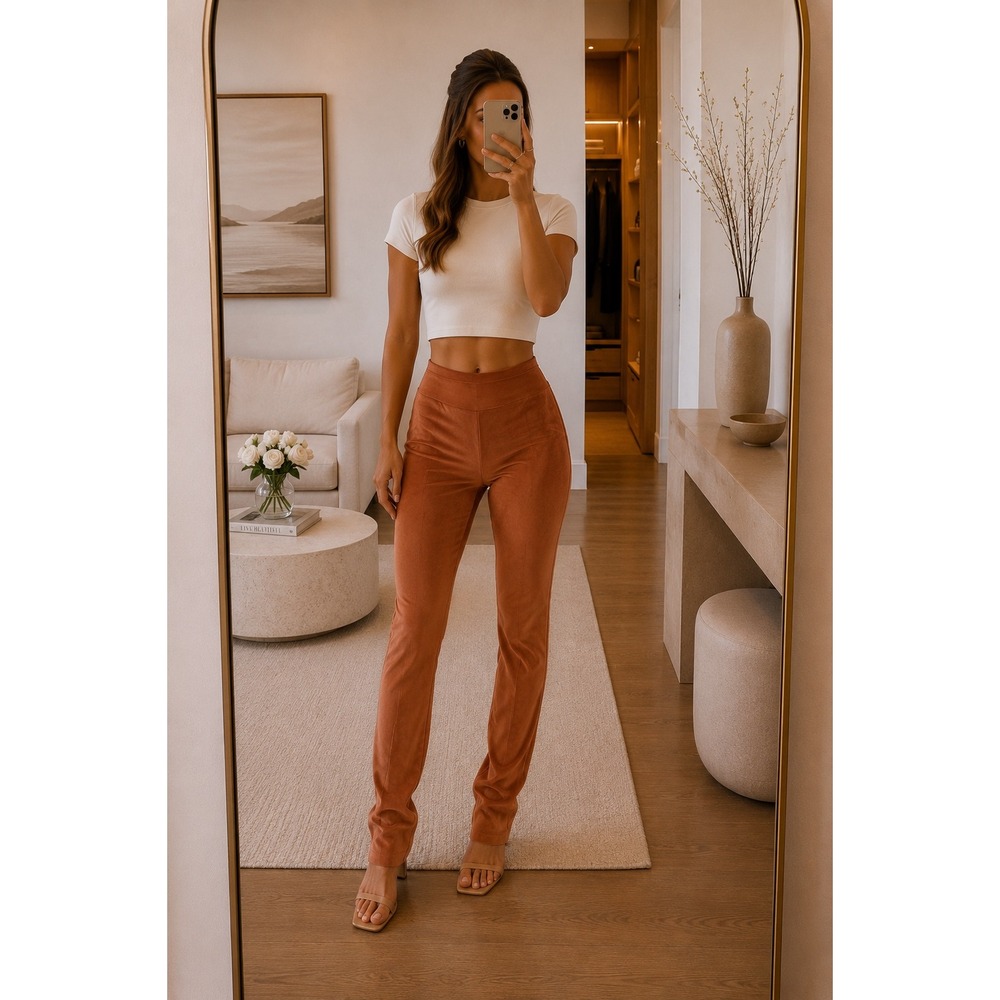 NEW House of CB Sazan Tan Vegan Suede Leggings Size XS
